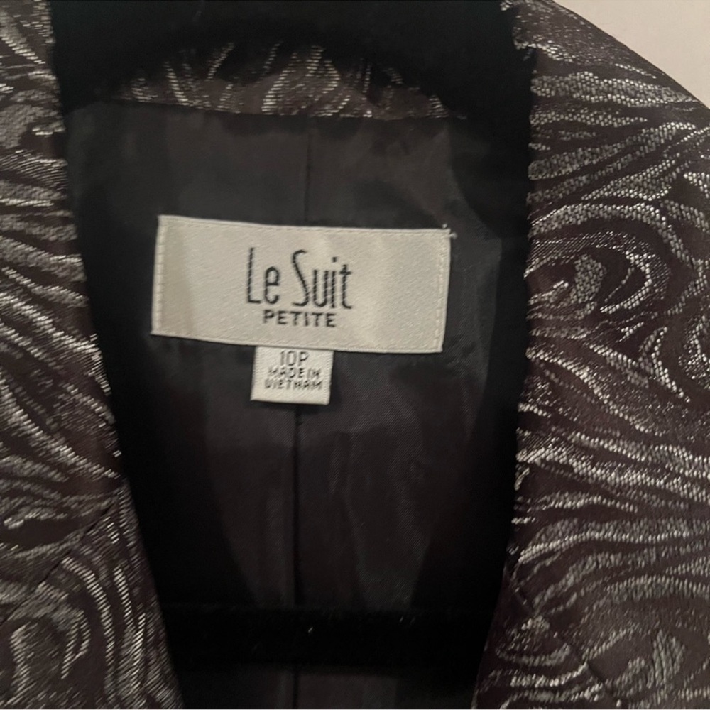 Le Suit Petite Metallic Jacquard Jacket Silver Black Size 10P - Picture 6 of 7